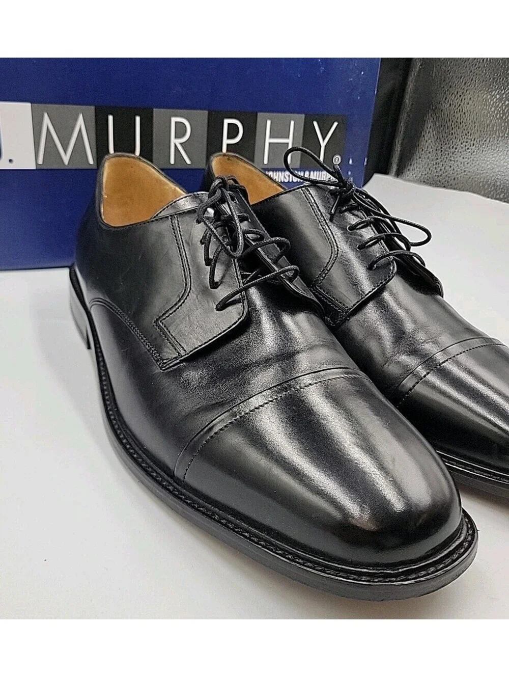 Johnston & Murphy Melton Cap Toe Oxford Black Dress Shoes 11
